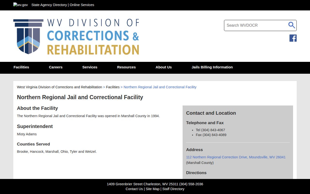 Northern Regional Jail and Correctional Facility official WVDCR page