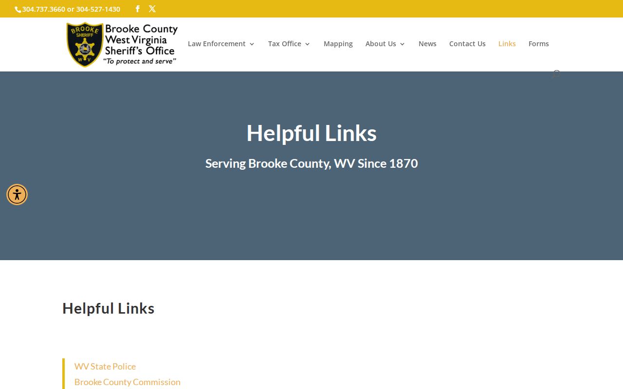 Brooke County Sheriff's Office official links page